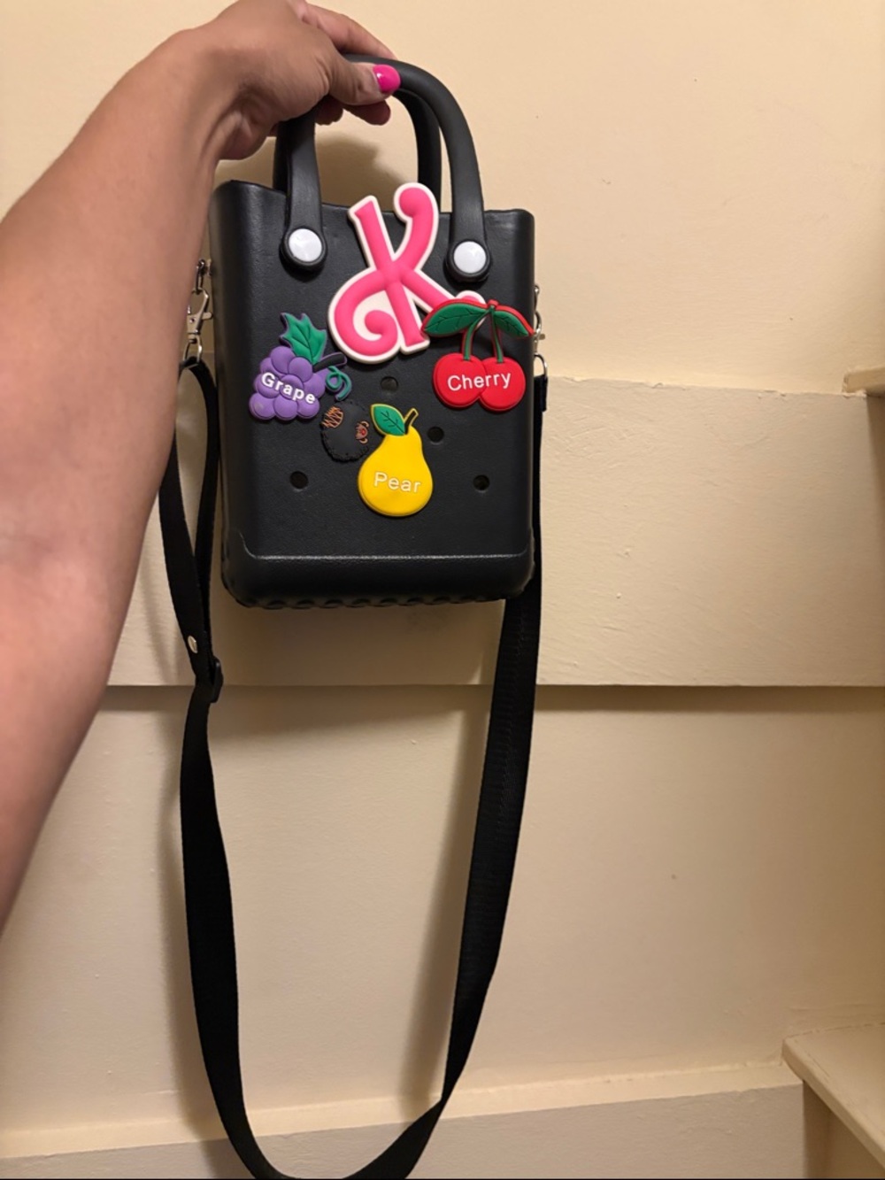 Black Mini Tote Bag with Fruit Charms